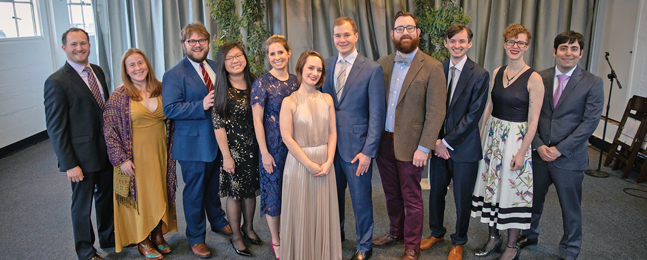 Wedding guests flank the bride and groom at the Fineman-Karp wedding